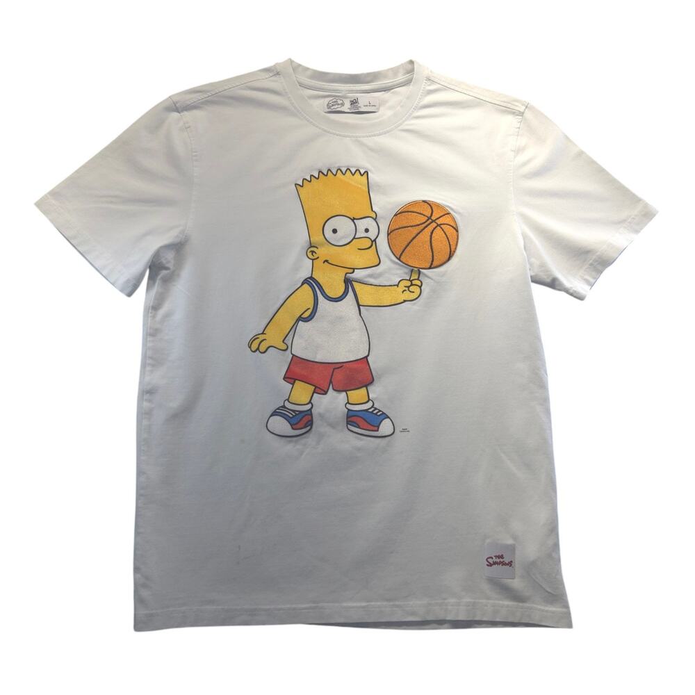 Vtg 90's Bart Simpson White Spinning Basketball Felt Patch Shirt Mens Large RARE